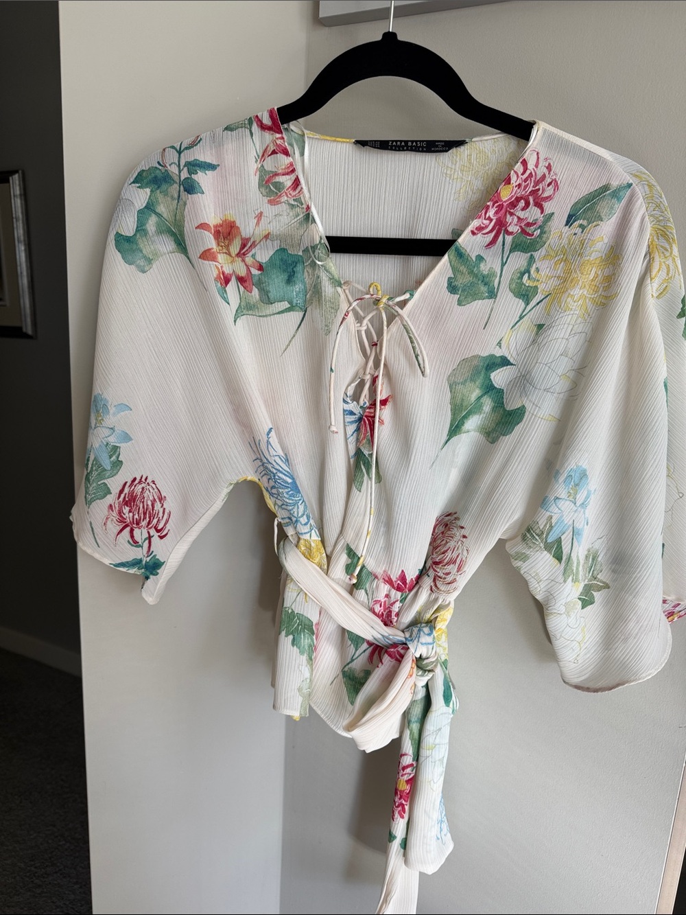 Zara White Floral Tie-Front Tunic